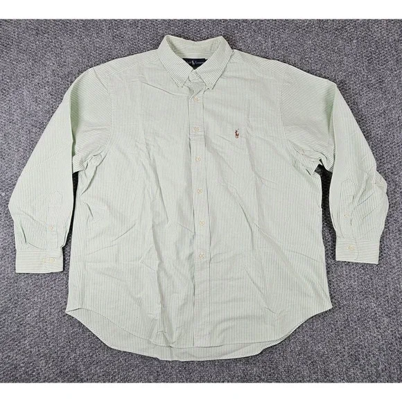 Polo Ralph Lauren Classic Striped Button Down Shirt Mens Size 18 34/35 Green - Picture 2 of 7